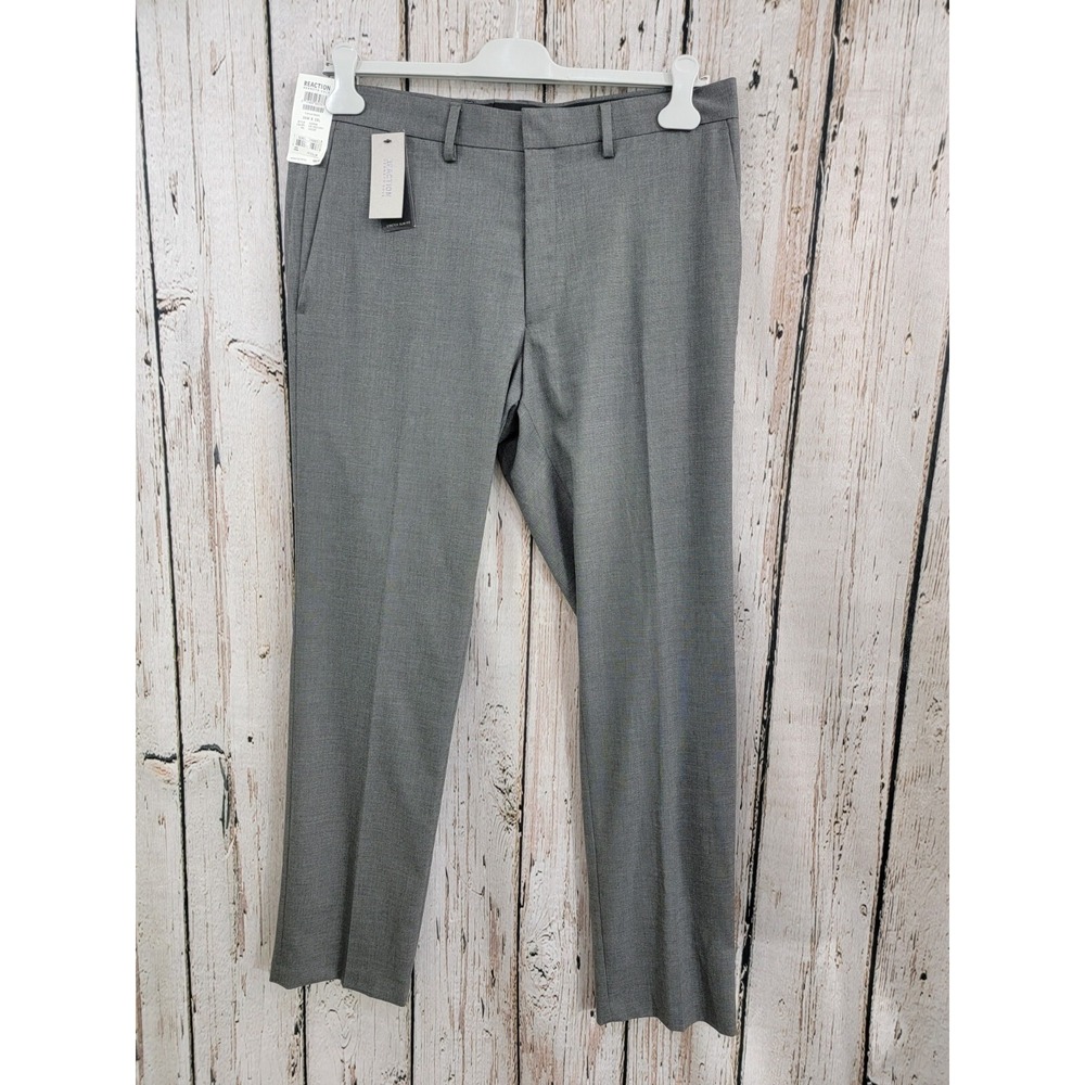 Kenneth Cole Reaction Men's 36x32 Flat Slim Fit Dress Pants Stretch Gray NEW NWT